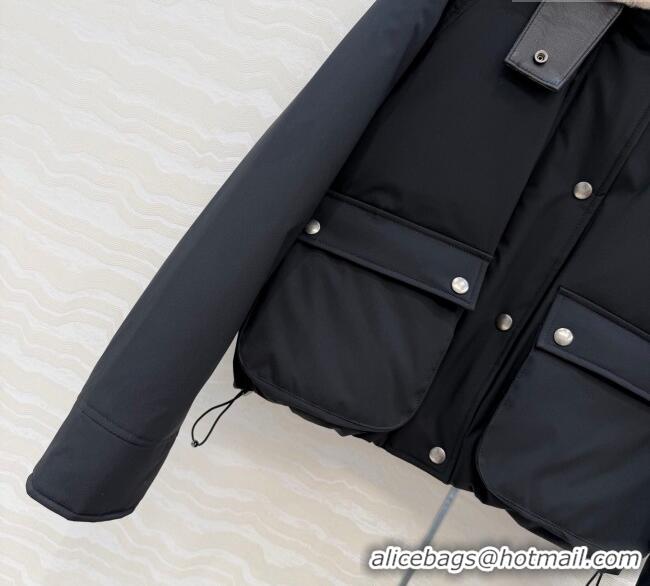 Best Price Loewe Down Jacket with Wool Neck LW122701 Black 2025