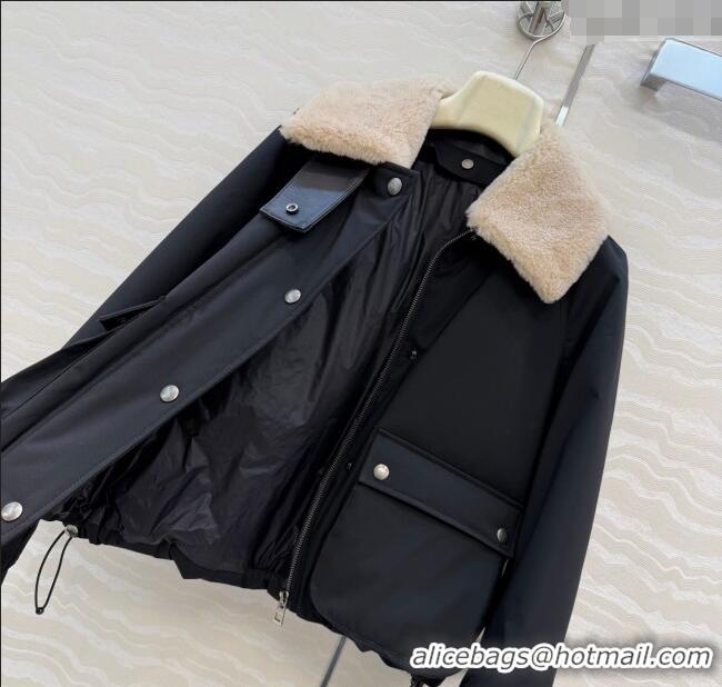 Best Price Loewe Down Jacket with Wool Neck LW122701 Black 2025