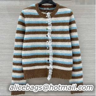 Unique Discount Loewe Wool Striped Cardigan with Lace Trim LW122703 2025