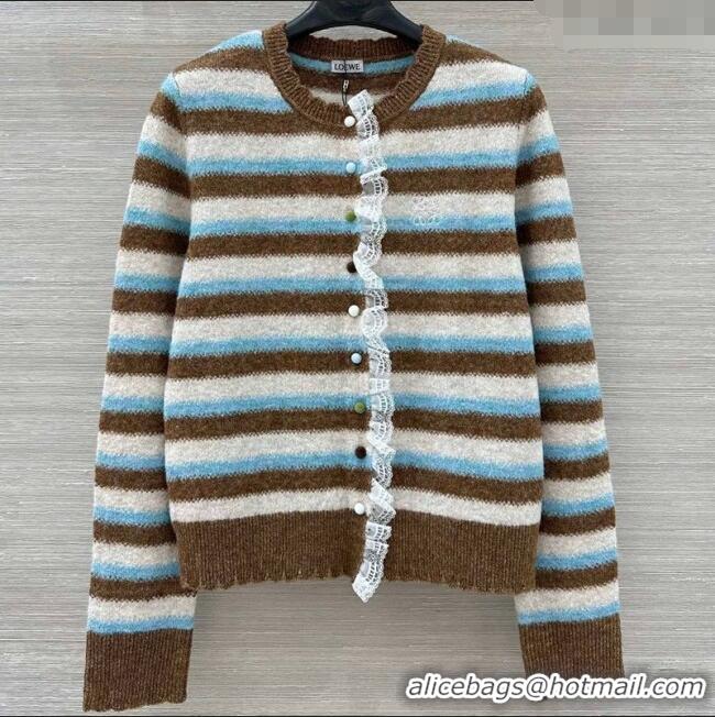 Unique Discount Loewe Wool Striped Cardigan with Lace Trim LW122703 2025
