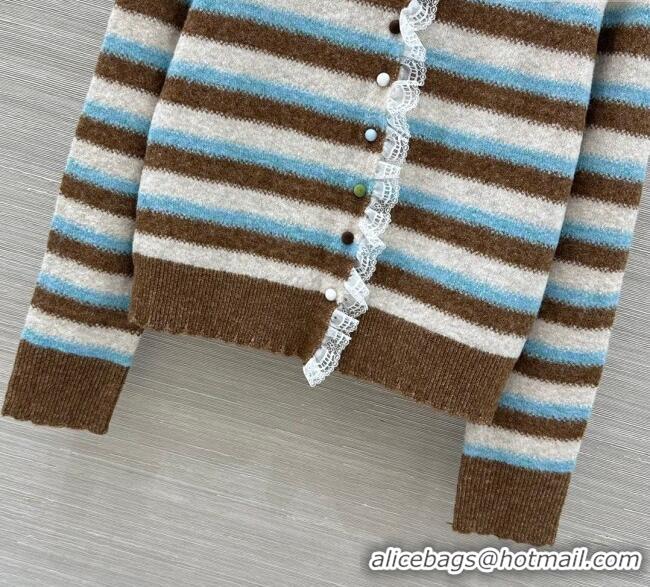 Unique Discount Loewe Wool Striped Cardigan with Lace Trim LW122703 2025