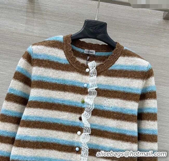 Unique Discount Loewe Wool Striped Cardigan with Lace Trim LW122703 2025