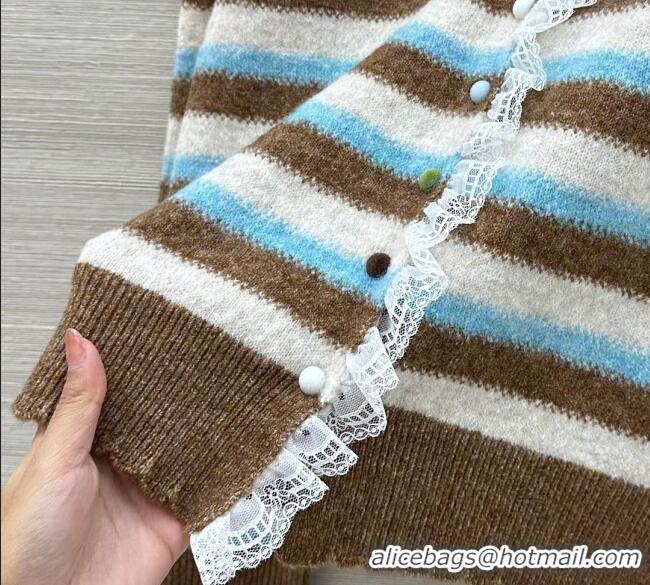 Unique Discount Loewe Wool Striped Cardigan with Lace Trim LW122703 2025