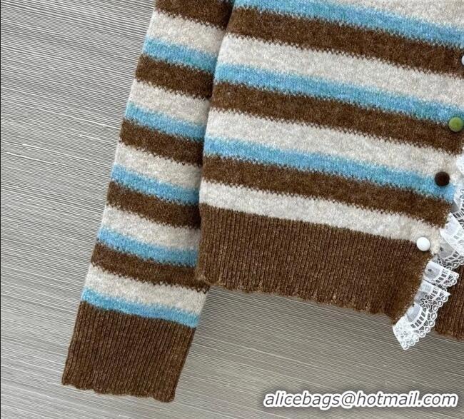 Unique Discount Loewe Wool Striped Cardigan with Lace Trim LW122703 2025