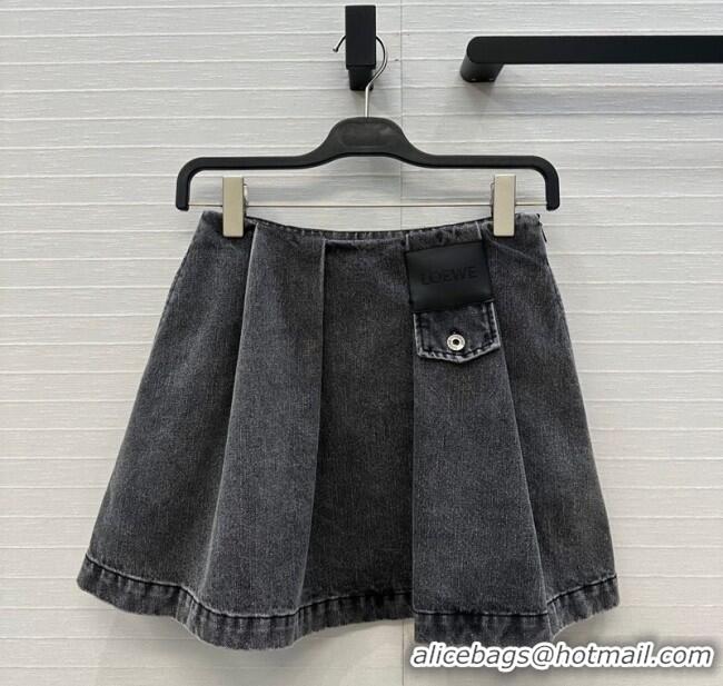 Luxury Discount Loewe Cotton Denim Mini Skirt LW122704 Grey 2025