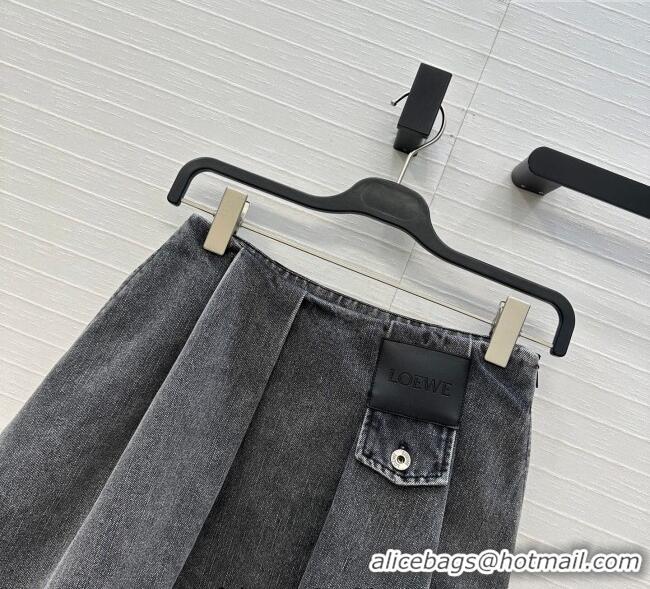 Luxury Discount Loewe Cotton Denim Mini Skirt LW122704 Grey 2025
