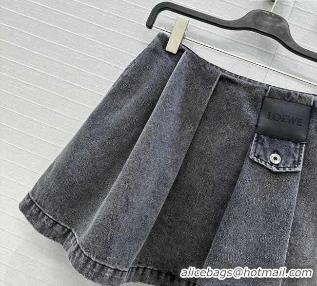 Luxury Discount Loewe Cotton Denim Mini Skirt LW122704 Grey 2025