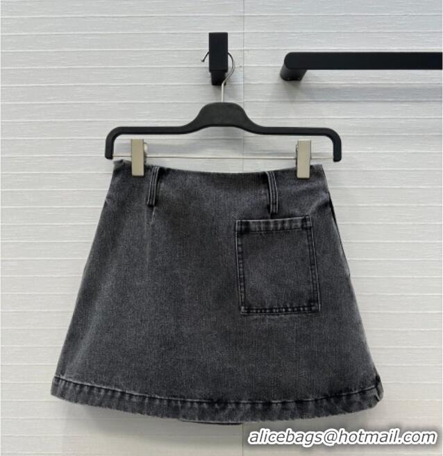 Luxury Discount Loewe Cotton Denim Mini Skirt LW122704 Grey 2025