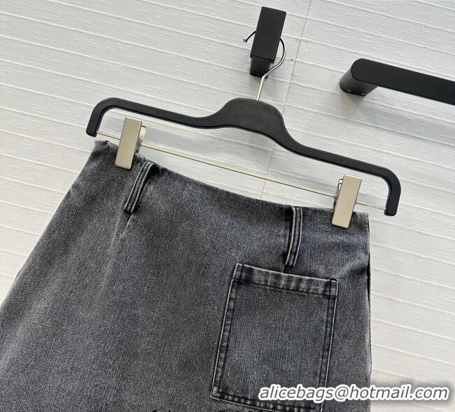 Luxury Discount Loewe Cotton Denim Mini Skirt LW122704 Grey 2025