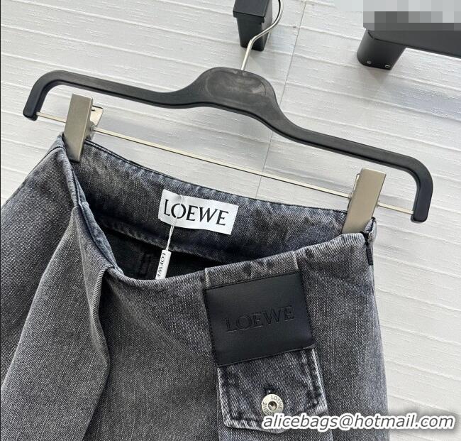 Luxury Discount Loewe Cotton Denim Mini Skirt LW122704 Grey 2025