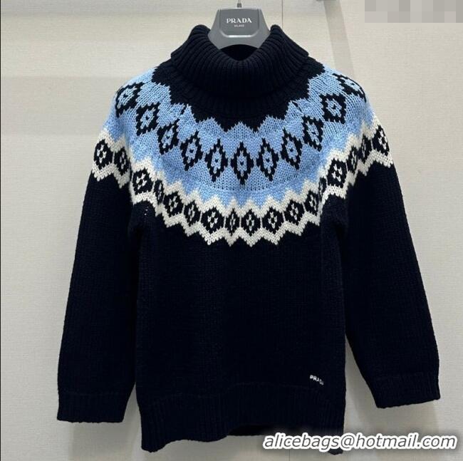 Best Price Prada Wool Cashmere Sweater PR122701 Black/Blue 2025