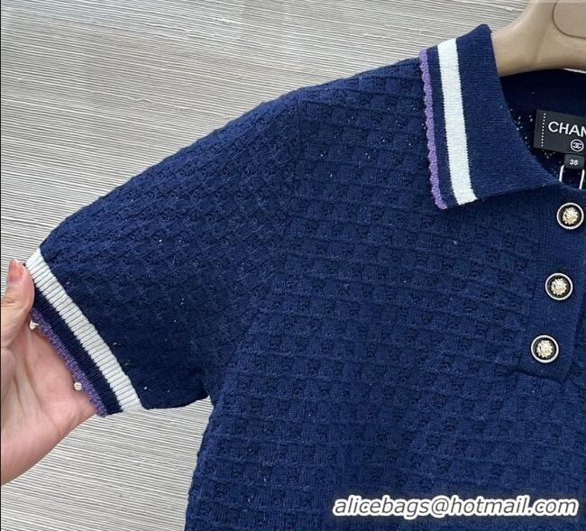 Luxury Cheap Chanel Cotton Cashmere Polo Shirt CH122704 Blue 2025