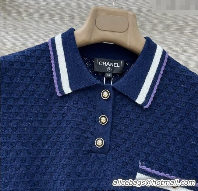Luxury Cheap Chanel Cotton Cashmere Polo Shirt CH122704 Blue 2025