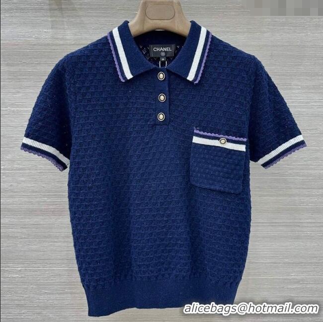 Luxury Cheap Chanel Cotton Cashmere Polo Shirt CH122704 Blue 2025
