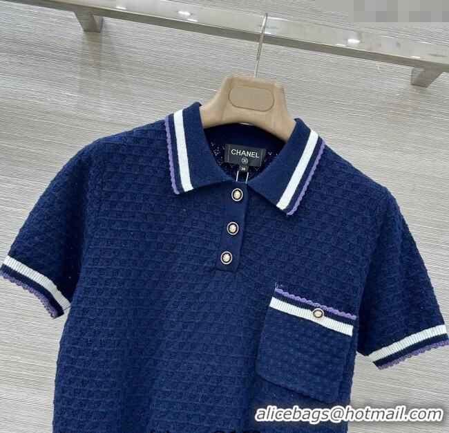 Luxury Cheap Chanel Cotton Cashmere Polo Shirt CH122704 Blue 2025
