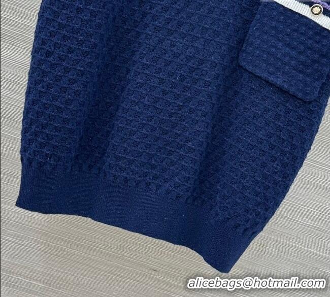 Luxury Cheap Chanel Cotton Cashmere Polo Shirt CH122704 Blue 2025