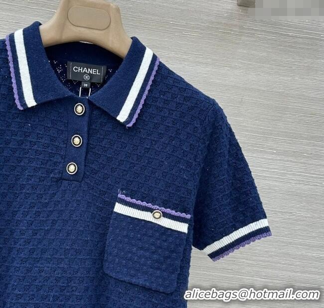 Luxury Cheap Chanel Cotton Cashmere Polo Shirt CH122704 Blue 2025