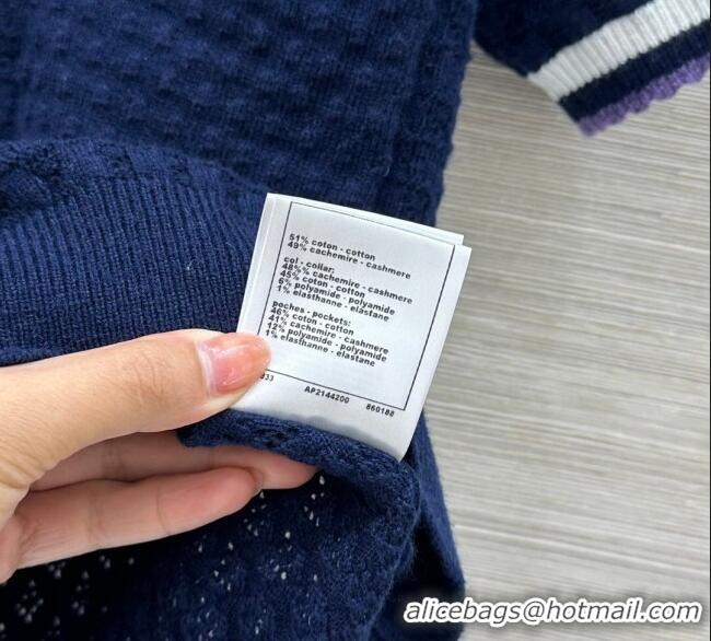 Luxury Cheap Chanel Cotton Cashmere Polo Shirt CH122704 Blue 2025