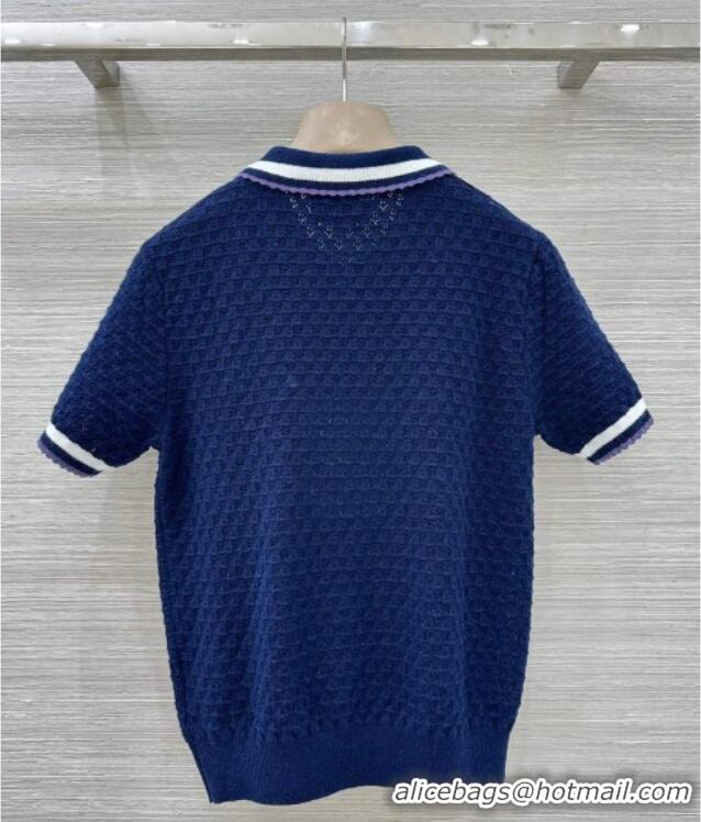 Luxury Cheap Chanel Cotton Cashmere Polo Shirt CH122704 Blue 2025
