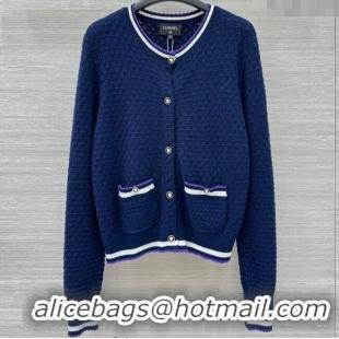 Luxury Discount Chanel Cotton Cashmere Cardigan CH122704 Blue 2025