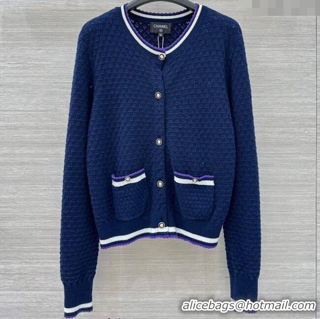 Luxury Discount Chanel Cotton Cashmere Cardigan CH122704 Blue 2025
