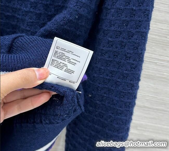 Luxury Discount Chanel Cotton Cashmere Cardigan CH122704 Blue 2025