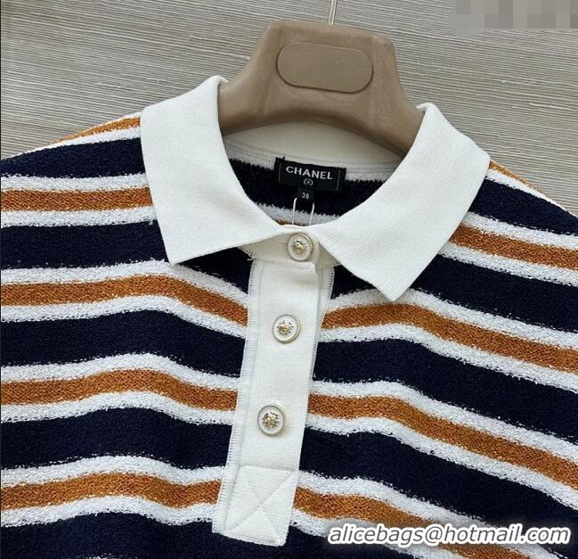 Buy Cheapest Chanel Cotton Striped Polo T-Shirt CH122705 Blue 2025