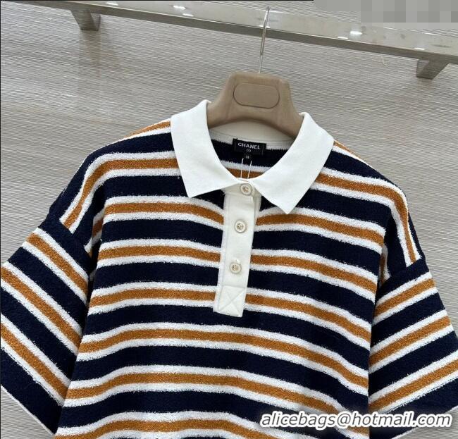 Buy Cheapest Chanel Cotton Striped Polo T-Shirt CH122705 Blue 2025