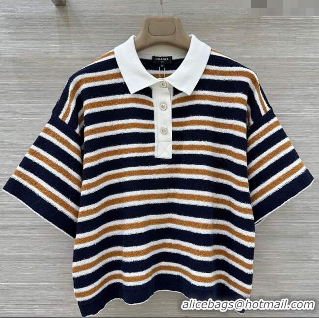 Buy Cheapest Chanel Cotton Striped Polo T-Shirt CH122705 Blue 2025