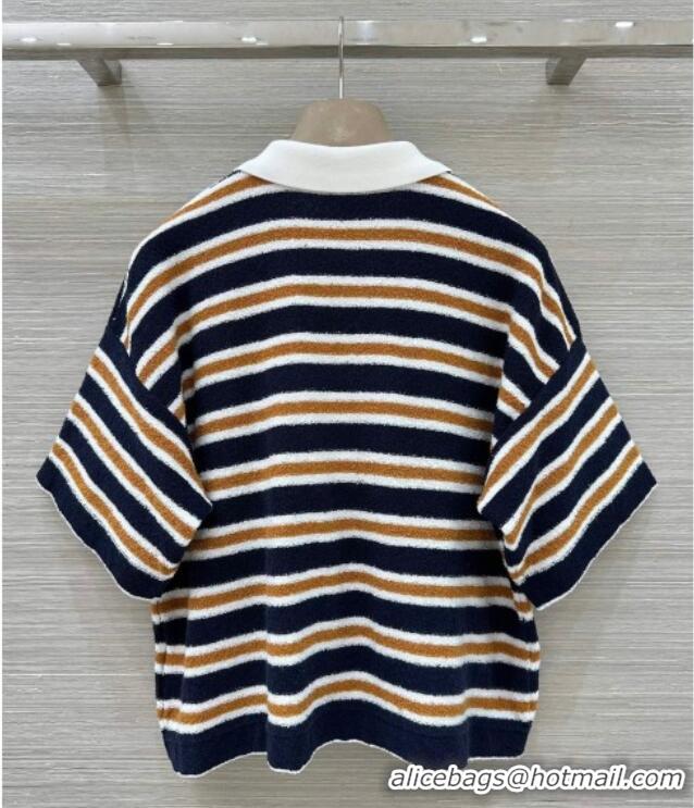 Buy Cheapest Chanel Cotton Striped Polo T-Shirt CH122705 Blue 2025