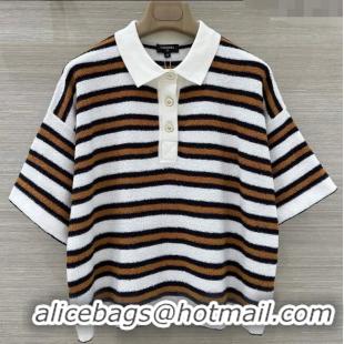 Big Discount Chanel Cotton Striped Polo T-Shirt CH122705 White 2025