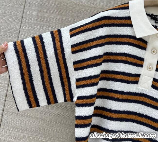 Big Discount Chanel Cotton Striped Polo T-Shirt CH122705 White 2025