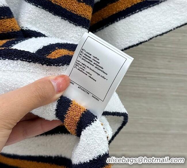 Big Discount Chanel Cotton Striped Polo T-Shirt CH122705 White 2025