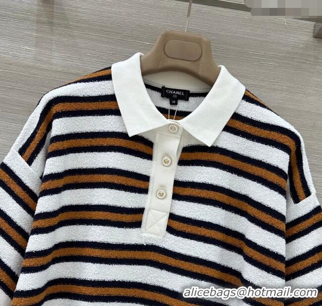 Big Discount Chanel Cotton Striped Polo T-Shirt CH122705 White 2025