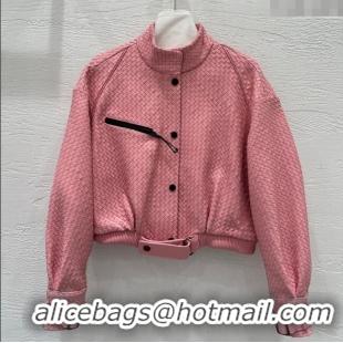 Reasonable Price Bottega Veneta Lambskin Leather Woven Jacket BV122701 Pink 2025