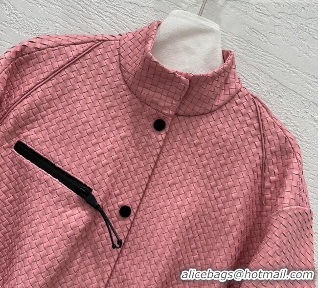 Reasonable Price Bottega Veneta Lambskin Leather Woven Jacket BV122701 Pink 2025