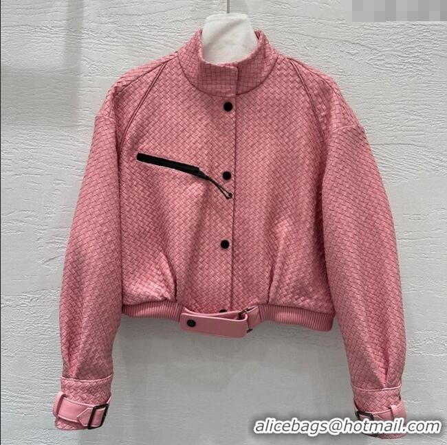 Reasonable Price Bottega Veneta Lambskin Leather Woven Jacket BV122701 Pink 2025
