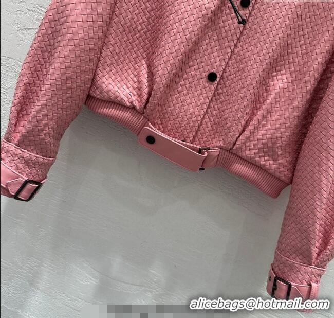 Reasonable Price Bottega Veneta Lambskin Leather Woven Jacket BV122701 Pink 2025