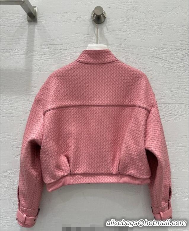 Reasonable Price Bottega Veneta Lambskin Leather Woven Jacket BV122701 Pink 2025