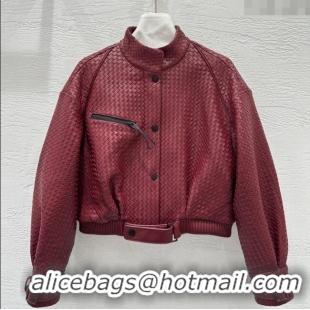Top Quality Bottega Veneta Lambskin Leather Woven Jacket BV122701 Burgundy 2025
