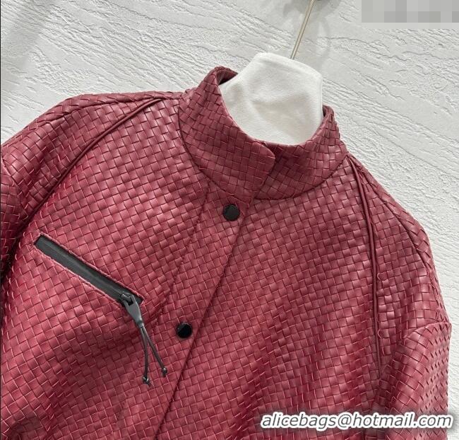 Top Quality Bottega Veneta Lambskin Leather Woven Jacket BV122701 Burgundy 2025