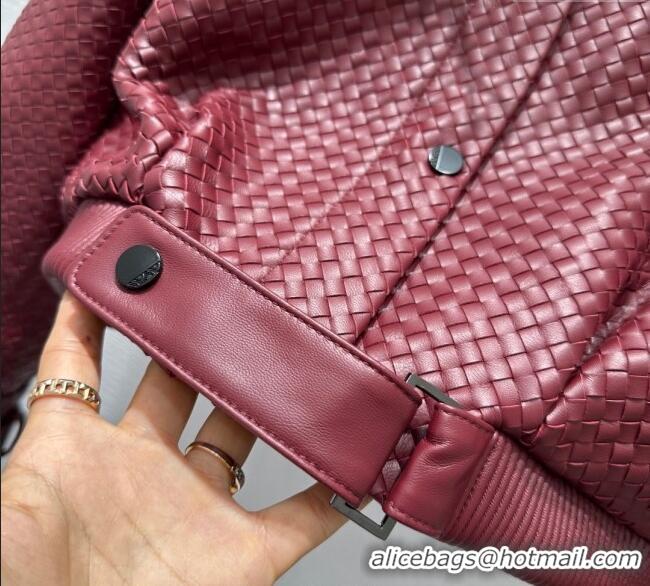 Top Quality Bottega Veneta Lambskin Leather Woven Jacket BV122701 Burgundy 2025
