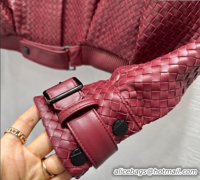 Top Quality Bottega Veneta Lambskin Leather Woven Jacket BV122701 Burgundy 2025