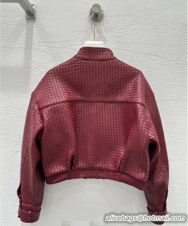 Top Quality Bottega Veneta Lambskin Leather Woven Jacket BV122701 Burgundy 2025