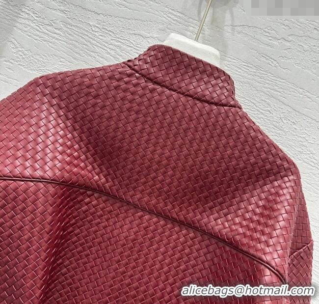 Top Quality Bottega Veneta Lambskin Leather Woven Jacket BV122701 Burgundy 2025