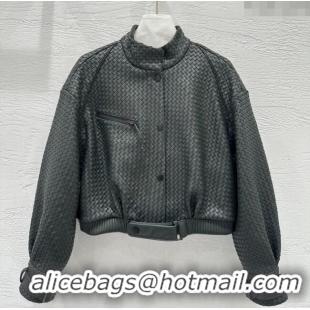 Luxury Cheap Bottega Veneta Lambskin Leather Woven Jacket BV122701 Green 2025