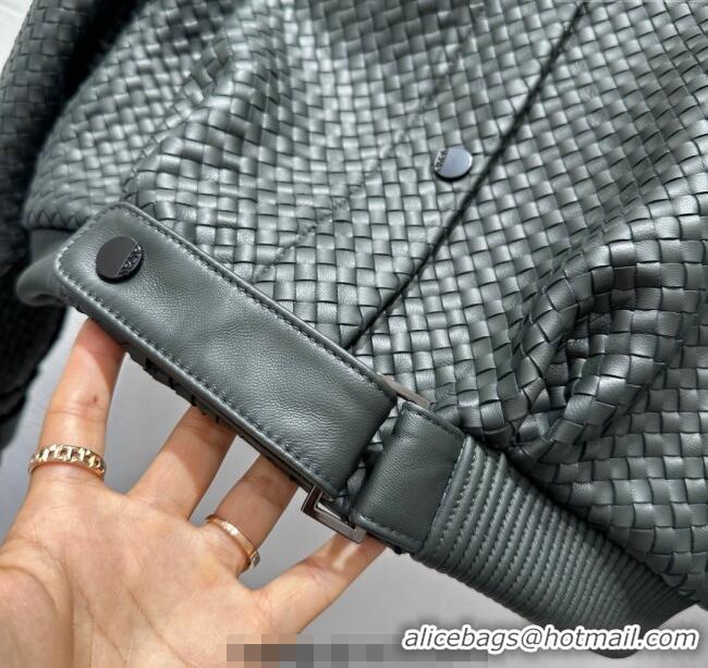 Luxury Cheap Bottega Veneta Lambskin Leather Woven Jacket BV122701 Green 2025