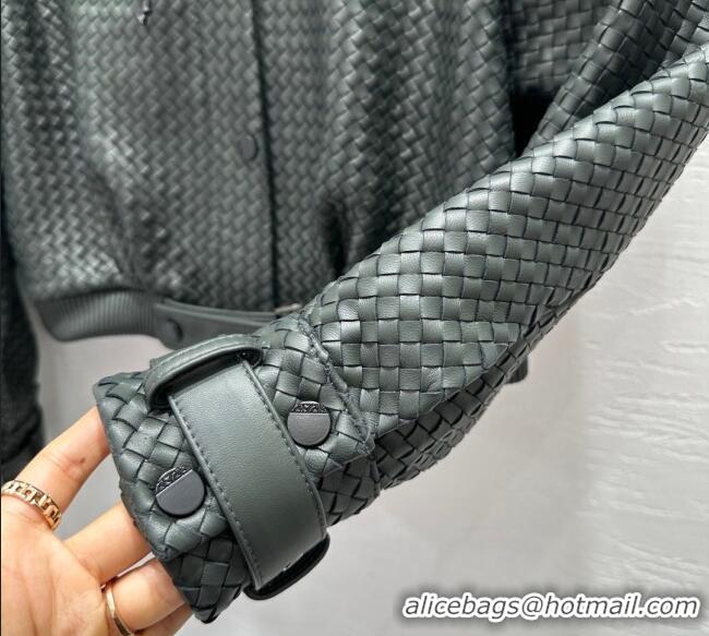 Luxury Cheap Bottega Veneta Lambskin Leather Woven Jacket BV122701 Green 2025
