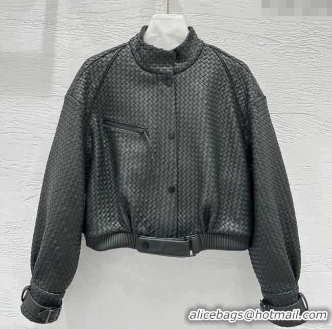 Luxury Cheap Bottega Veneta Lambskin Leather Woven Jacket BV122701 Green 2025