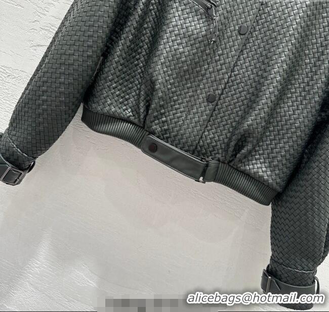 Luxury Cheap Bottega Veneta Lambskin Leather Woven Jacket BV122701 Green 2025